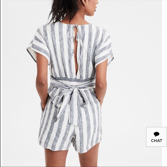 AE Striped Kimono Romper in Cream and Gray - Picture 2 of 4